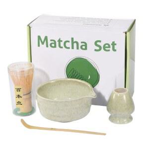말차 거품기 세트 - 일본 다도 키트(다크 그린 볼 포함), 대나무 거품기(채센), 세라믹 홀더, 스테인리스 스쿱 도구 완성, 차 애호가를 위한 멋진 5PCS