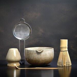 MOIY 말차 세트, 수제 대나무 채센 & 세라믹 볼, 스테인리스 체가 포함된 세트 위스키 및 다도를 위한 스쿱 홀더, 타우페