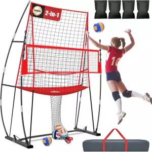 특허받은 5피트 높이(6피트 6인치~8인치)의 JOLORLY 2-in-1 배구 연습 네트 스테이션 스파이크 서브 타격을