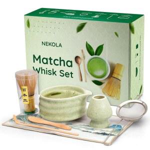 말차 거품기 세트, 세라믹 볼과 거품기가 포함된 키트, 일본 세트 u2013 7피스 티 대나무 채센, 체, 스쿱, 홀더 & 타월, 애호가를 위한 크리스마스 선물