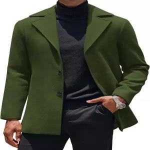 COOFANDY 남성 트렌치코트 노치 칼라 싱글 가슴 피코트 겨울 오버코트 주머니 포함