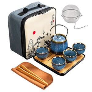 중국/일본 차 세트, 여성/ 공푸/도자기 트레이 및 필터 포함, 피크닉 여행에 적합