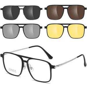 UNIEOWFA 티타늄 에비에이터 안경 프레임 남성용 빅 페이스 스퀘어 마그네틱 선글라스 안경 4피스 UV 편광