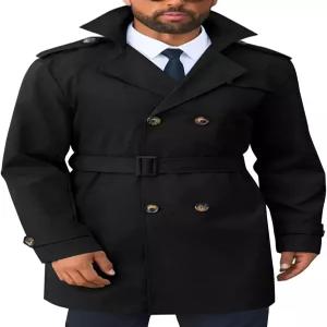 런카티 남성 트렌치코트 더블 가슴 노치 라펠 롱 재킷 벨트 바람막이 캐주얼 슬림 핏 오버코트