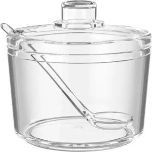 뚜껑과 숟가락이 있는 고급 설탕 용기 커피 바 액세서리용 그릇 아크릴 병 캐니스터 주방 장식 (작은)