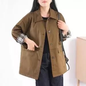 이너 가을 빈티지 여성 하프 체크 톱 코트 트렌치 CH3