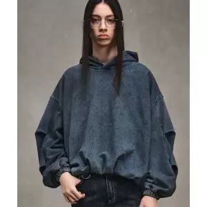 엘무드 LMOOD 플리츠 벌룬 데님 스? 후디 워시드블루 1652997