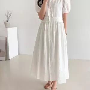 에르디테 브리치 / 리본 여신 공주 반팔 롱 원피스 루즈 오버 핏 빅사이즈 면 블랙 화이트1169670