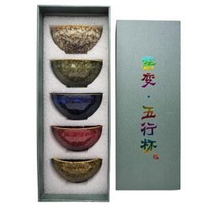 [미국배송] 시수자 5PCS 중국 찻잔 2024 세라믹 디자인된 선물 상자가 있는 생각을 표현하는 찻잔 세트 선물 일본 (1세트)