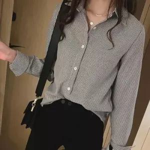 베이직줄무늬셔츠 여성 봄가을 하객룩 면접 정장 줄무늬 셔츠