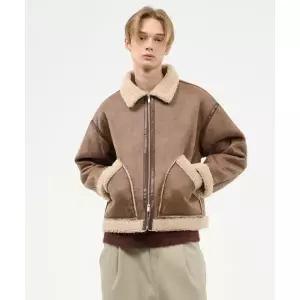 BLACK MOMENT 컨트라스트 쉬어링 패널 무스탕 브라운 1087177