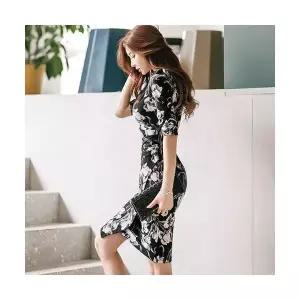 여성 여사친 원피스 이너 플라워 힙 봄가을핏 드레스 프린트 브이넥 슬림 패션 CH3