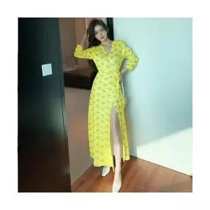 여사친 여성 여자 원피스 롱 꽃무늬 랩 해변 로럴 휴가 드레스 옆트임 비치 플라워 봄가을 CH5