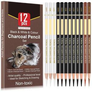 6/12 카본 연필 전문가용용 백탄 하이라이트 흰색/검은색/컬러 스케치 미술 도구