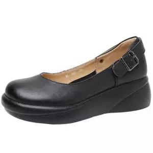 팽블몰 여사친 빈티지 단화 웨지힐 봄가을 플랫 화 가죽 통굽 소프트 토시 HO3