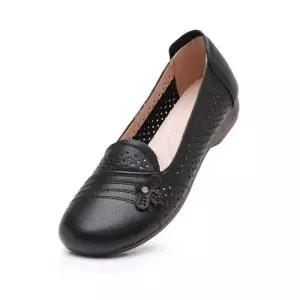 팽블몰 여사친 펀칭 폼 구두 단화 미끄럼 화 리얼가죽 봄가을 플랫 편안노인 HO3