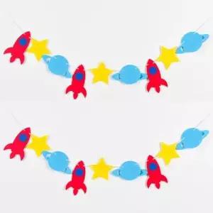 촬영소품 우주 로켓 별 펠트 파티 가랜드 장식 배너 생일 데코