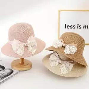 준캡 봄 여름 가을 진주레이스리본 밀짚모자 햇빛 자외선차단 여성 여자 모자 버킷햇 밀짚모자