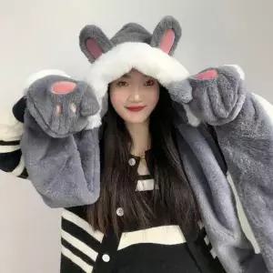 [골드스마일]따순토끼 일체형 후드 머플러 겨울후드목도리