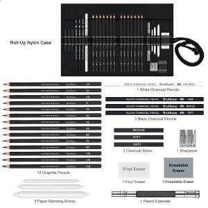 14-58팩 드로잉 스케치 세트, 3색 흑연, 목탄 연필이 포함된 프로 아트 용품, 음영에 이상적
