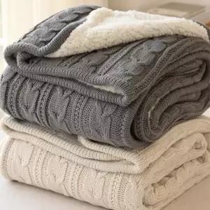 꽈배기무늬 니트 양털 담요 쇼파