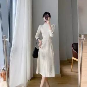 미니원피스 하객룩 상견례 여성 플리츠 니트 롱원피스 원피스