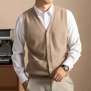 니트 가을 남자 나시 캐시미어 민소매 카디건 조끼 KS3