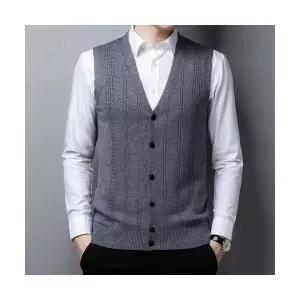 남성 니트 캐주얼 모 스트라이프 민소매 카디건 조끼 춘추 나시 KS3