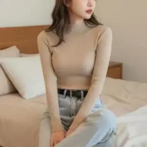 [의류] 여성 스웨터 목폴라 캐시미어 하프넥 골지 니트 폴라