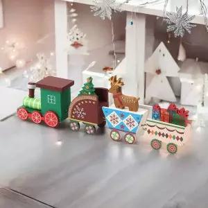 [에이치플러스몰]메리 크리스마스 원목 기차(루돌프) 소형장식품 원목기차 나무기차