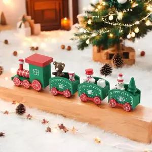 [에이치플러스몰]해피 크리스마스 원목 기차(그린) 성탄절 데코 원목기차 나무기차