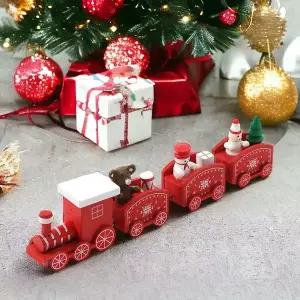 [에이치플러스몰]해피 크리스마스 원목 기차(레드) 장식소품 원목기차 나무기차