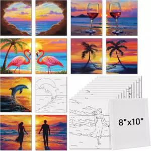 틴레이드 12개 7.9 x 9.8인치 프리 드로잉 캔버스 스트레치 DIY 색칠 윤곽 페인팅 보드 초보자를 위한