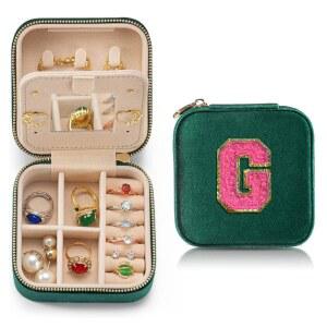 여성용 반지 목걸이 귀걸이 홀더 정리함을 위한 HKDSGF 벨벳 여행용 보석 케이스 박스 미러 그린 걸스 생일 선물 엄마 이니셜