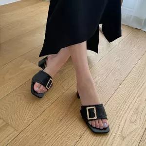 슬리퍼구두 여름 캐주얼힐 스퀘어코 버클신발 lbz1+4DCt