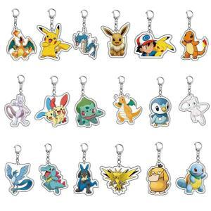 포켓몬 카와이 아크릴 키 체인 Elfin 그림 피카추 이상해씨 Psyduck Squirtle Gengar Meowth 귀여운 펜던트