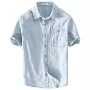 루즈핏 청셔츠 남자 얼 린넨 셔츠 데님 반팔