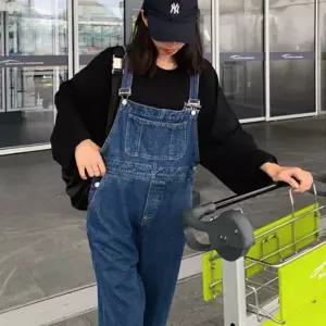 여성 와이드 데님 멜빵바지 1P 청멜빵 통바지 봄가을 YUr4+1tju