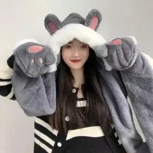 [골드스마일]따순토끼 일체형 윈터 머플러 후드 따뜻 겨울후드목도