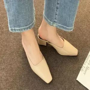 여성 3컬러 페미닌 스타일 사각코 뮬 로우힐 구두 여성구두 여성뮬 로우힐 낮은굽 뮬힐
