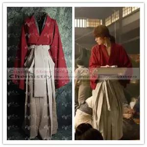 호환  Rurouni Kenshin Himura Kenshin 레드 필름 기모노 코스프레 의상