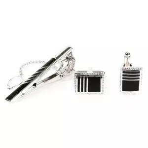 클래식 블랙 사선 커프스링크 넥타이핀 세트 넥타이핀 넥타이선물 타이바 커프스버튼