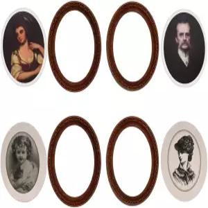 iLAND 미니어처 인형의 집 액세서리 인쇄된 그림이 포함된 액자 세트 4개(다크 황동 타원형 4개 초상화