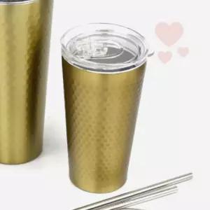 벌집모양 이중 골드컬러 스테인레스잔 아이스아메리카노컵 스텐보냉컵 아이스음료컵