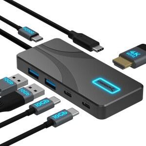 [미국배송] SABRENT USB C 허브 5-IN-1 도킹 스테이션 10GBPS USB-A 및 USB-C 포트 4K HDMI 출력 100W PD 입력 80W 충전 노트북/폰용 알루미늄 / 태블릿 U2013 HDR HDCP (HB-TG5P)