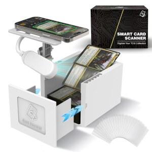 TCG 및 MTG 스포츠 카드용 LED 조명이 있는 카드 스캐너 스탠드 - ManaBox용 핸즈프리 휴대폰 마운트 슬리브 스캔 (슬리브 20개 포함) 프리미엄 선물 상자가 접이식 정리함 DS-MI