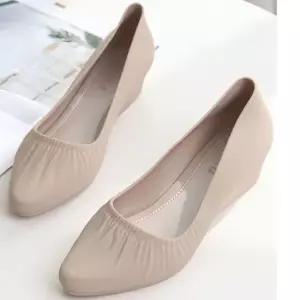 여자 2컬러 방수효과 3CM 미들힐 셔링 장화구두 여성구두 셔링구두 방수구두 방수신발