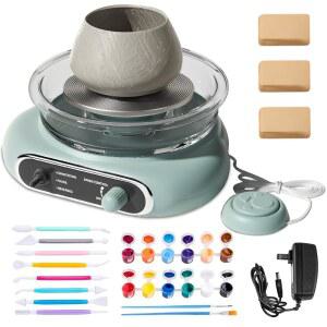 미니 도자기 휠, 4.7인치 턴테이블 점토와 8개의 도구가 있는 전기 속도와 방향 조절 가능, 교육, 가정용(녹색)에 적합합니다