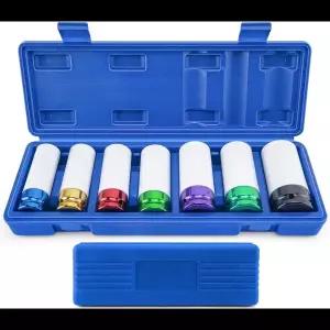 호환  다채로운 7피스 다기능 조합 공압 범용 슬리브 두꺼운 17-27 육각형 보호 휠 허브 슬리브