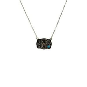 원더렌트 웨스턴 이니셜 목걸이 u2013 925 스털링 실버 벨트 버클 펜던트, 진품 킹맨 터쿼이즈, 19인치 체인, 빈티지 카우보이 스타일 맞춤형 주얼리